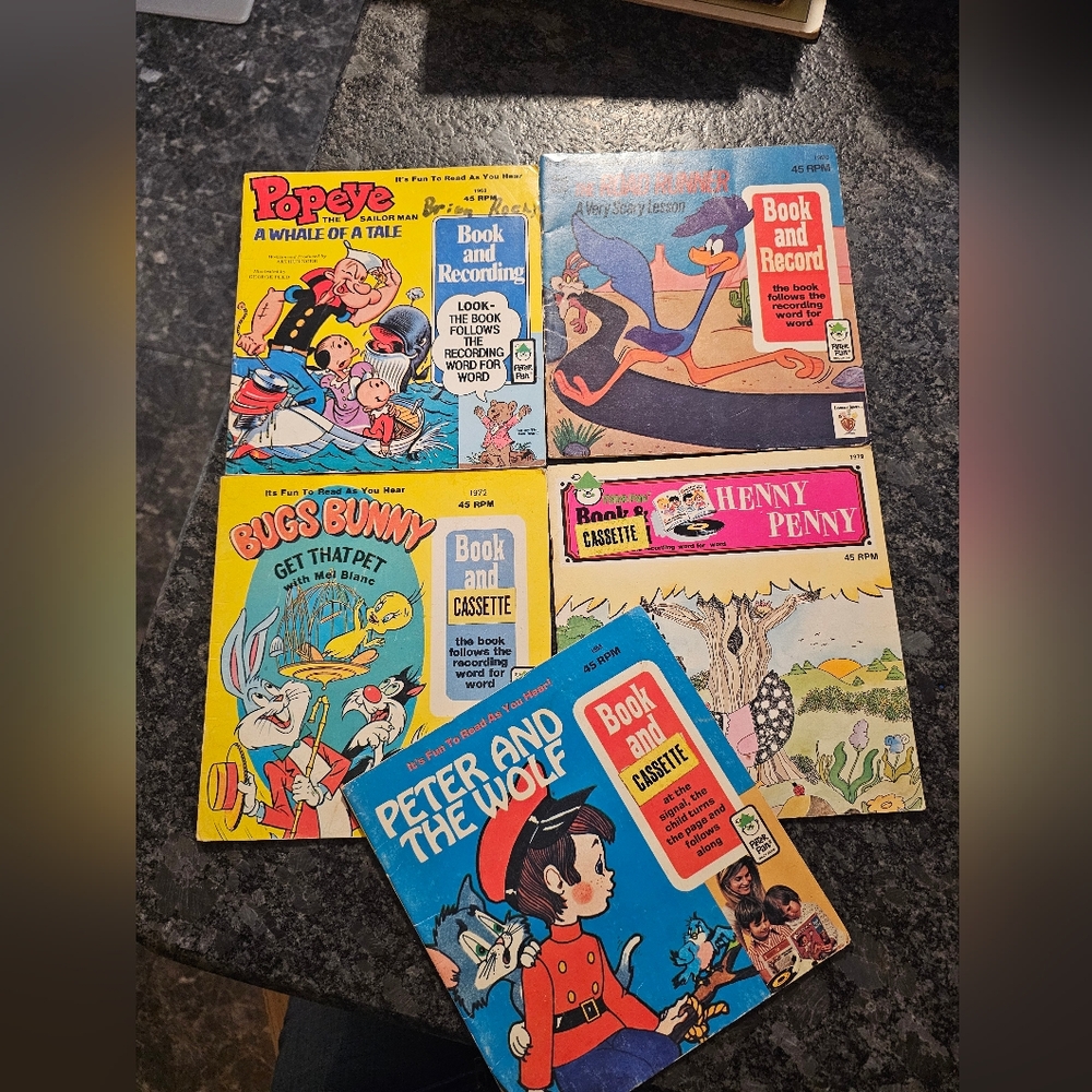 Read Along Peter Pan Looney Tunes Popeye Books Only Lot Henny Penny No Records